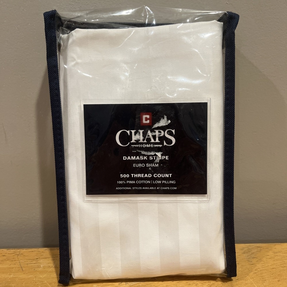 Chaps Damask Stripe 1 Euro Sham White 500‎ Thread 100% Pima Cotton 26 x 26 New